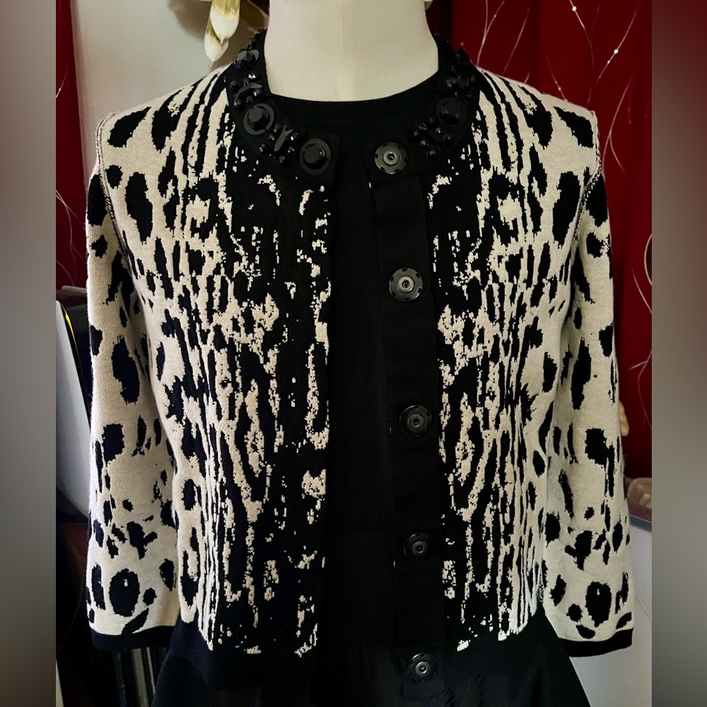 🎁SOLD!🚚 Lanvin Beaded Black/White Animal Print Cardigan